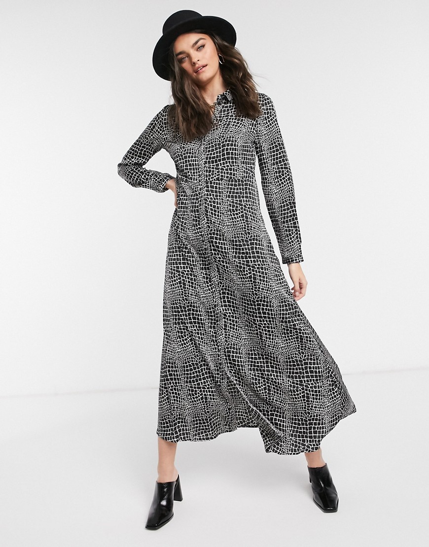 Vero Moda – Maxi-Hemdkleid mit schwarz-weißem Schlangenprint-Mehrfarbig günstig online kaufen