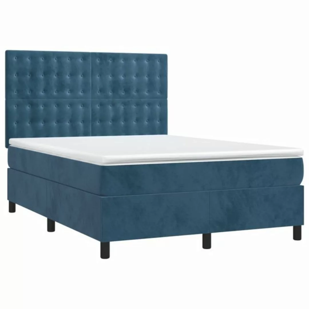 vidaXL Bett Boxspringbett mit Matratze & LED Dunkelblau 140x190 cm Samt günstig online kaufen