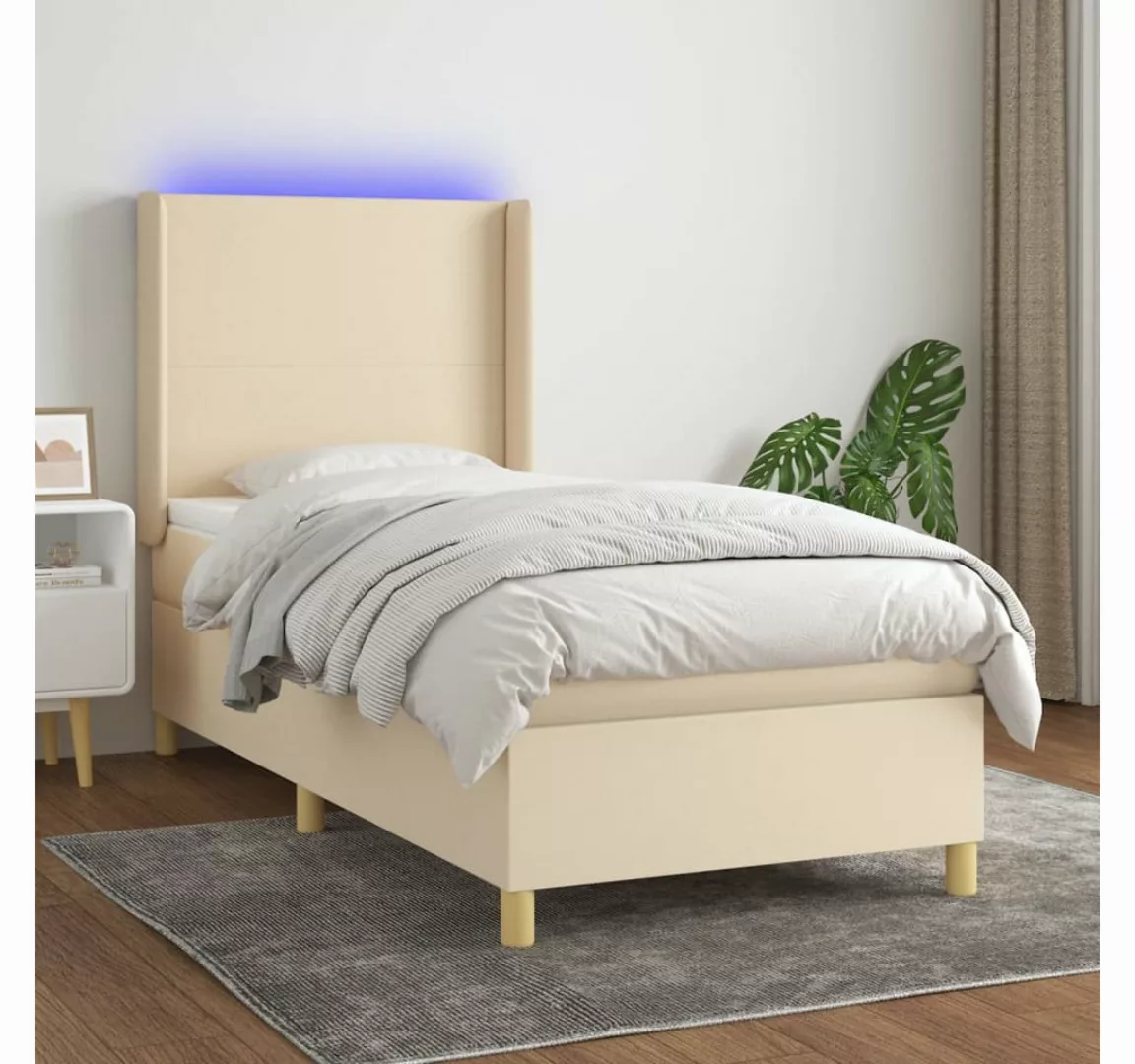 vidaXL Boxspringbett Boxspringbett mit Matratze LED Creme 80x200 cm Stoff B günstig online kaufen