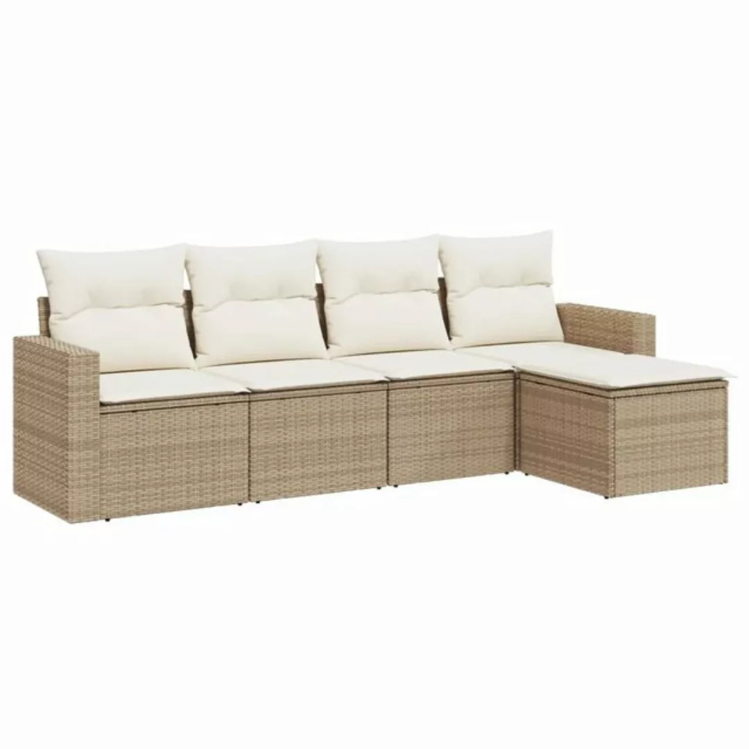 vidaXL Sofaelement 5-tlg. Garten-Sofagarnitur mit Kissen Beige Poly Rattan günstig online kaufen