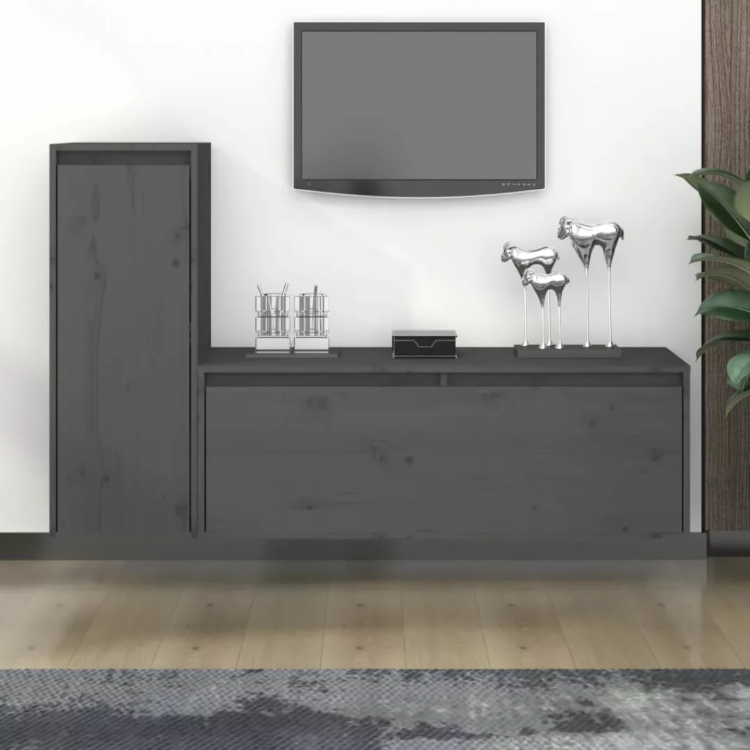 vidaXL TV-Schrank TV-Schränke 2 Stk Grau Massivholz Kiefer Lowboard Lowboar günstig online kaufen