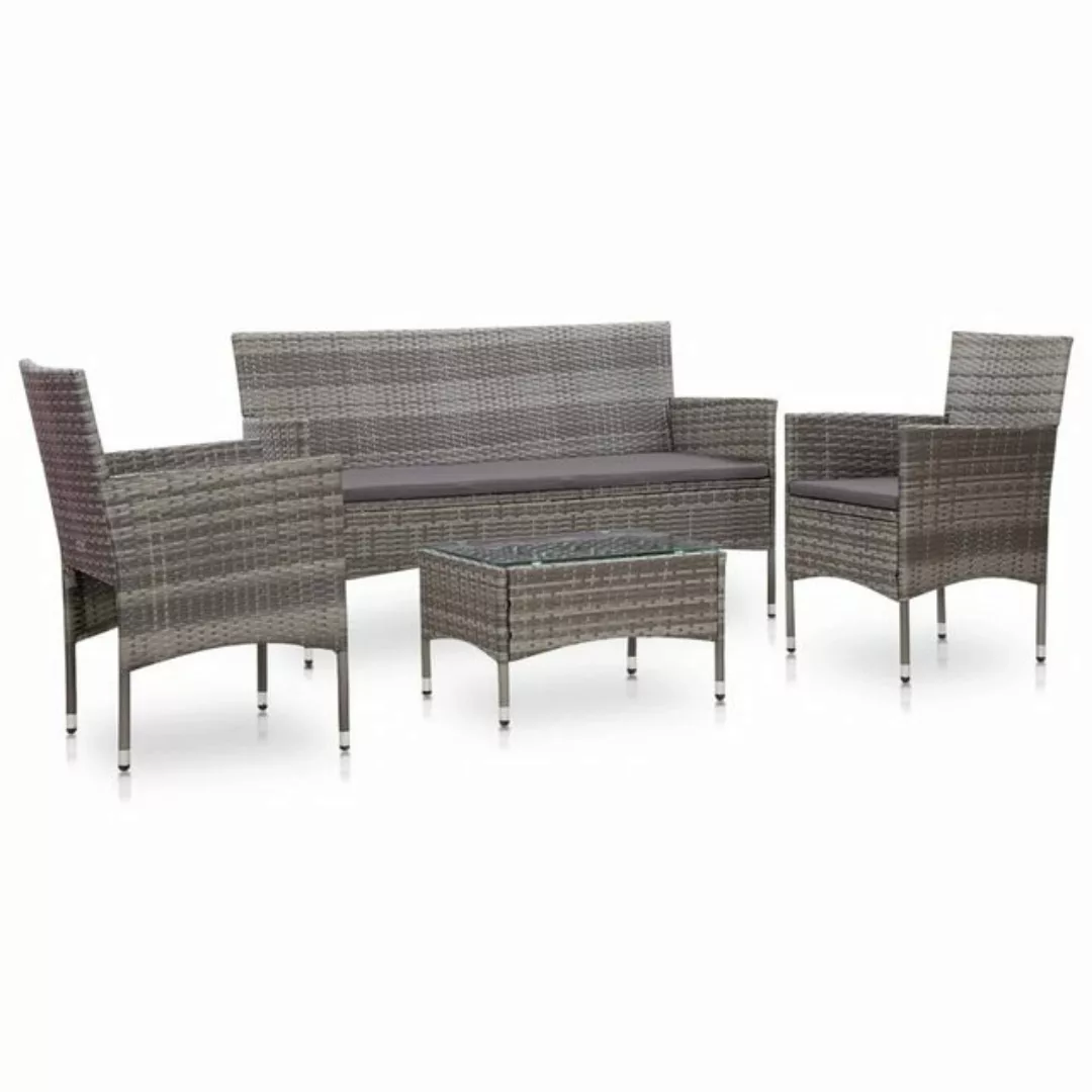 furnicato Loungesofa 4-tlg. Garten-Lounge-Set mit Auflagen Poly Rattan Grau günstig online kaufen