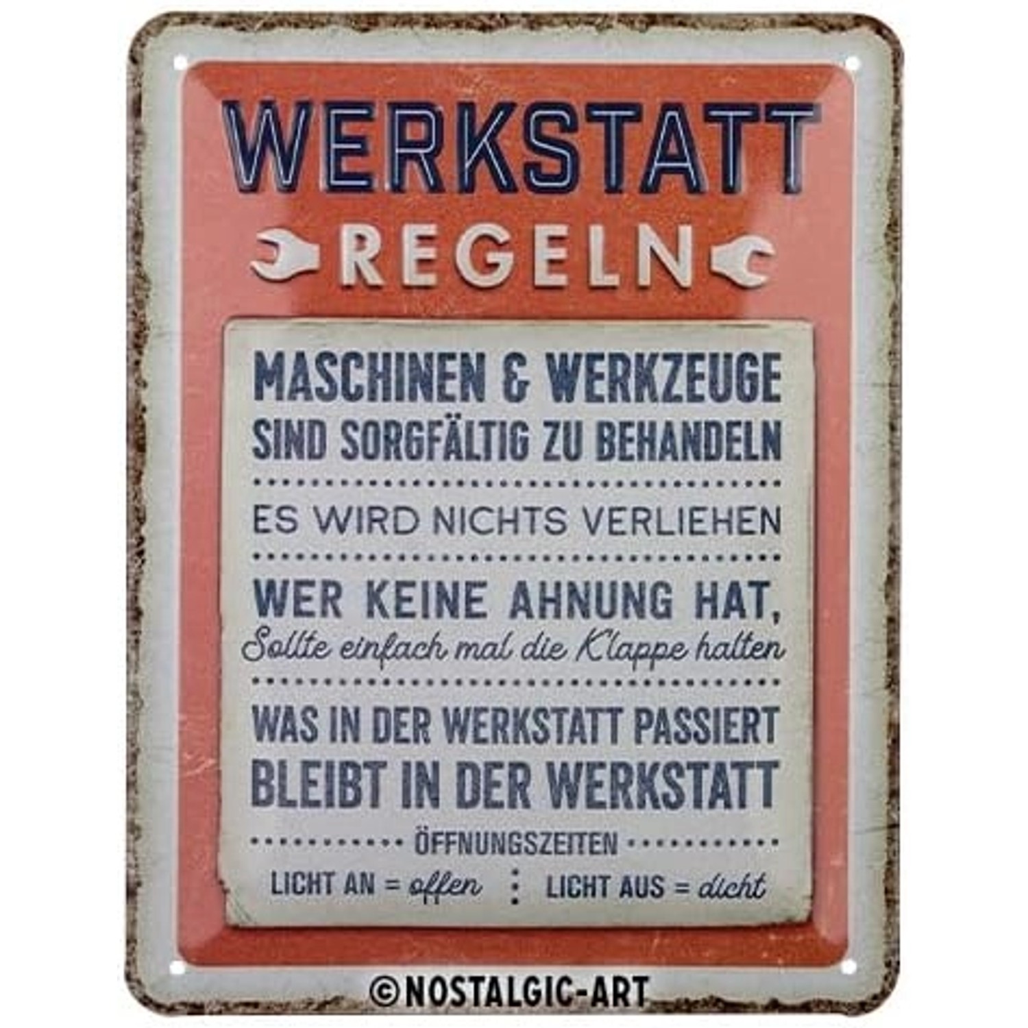 Nostalgic-Art Blechschild 15x20 cm - Werkstattregeln günstig online kaufen