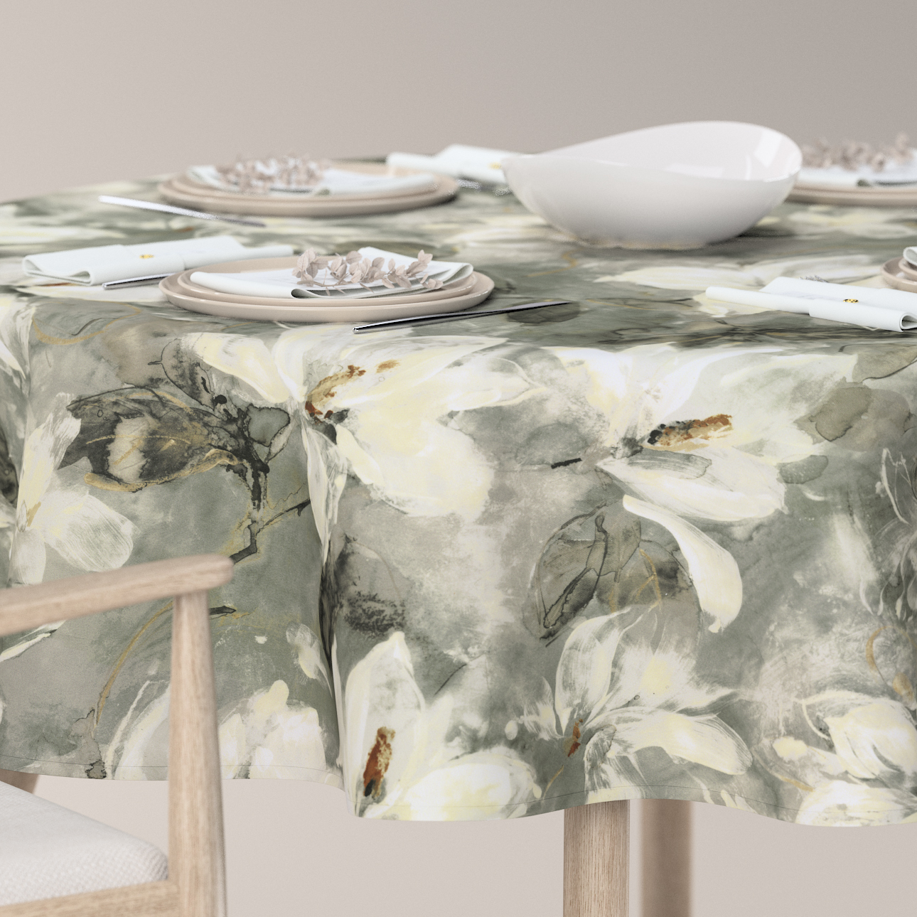 Runde Tischdecke, grau-weiß, Velvet (184-24) günstig online kaufen