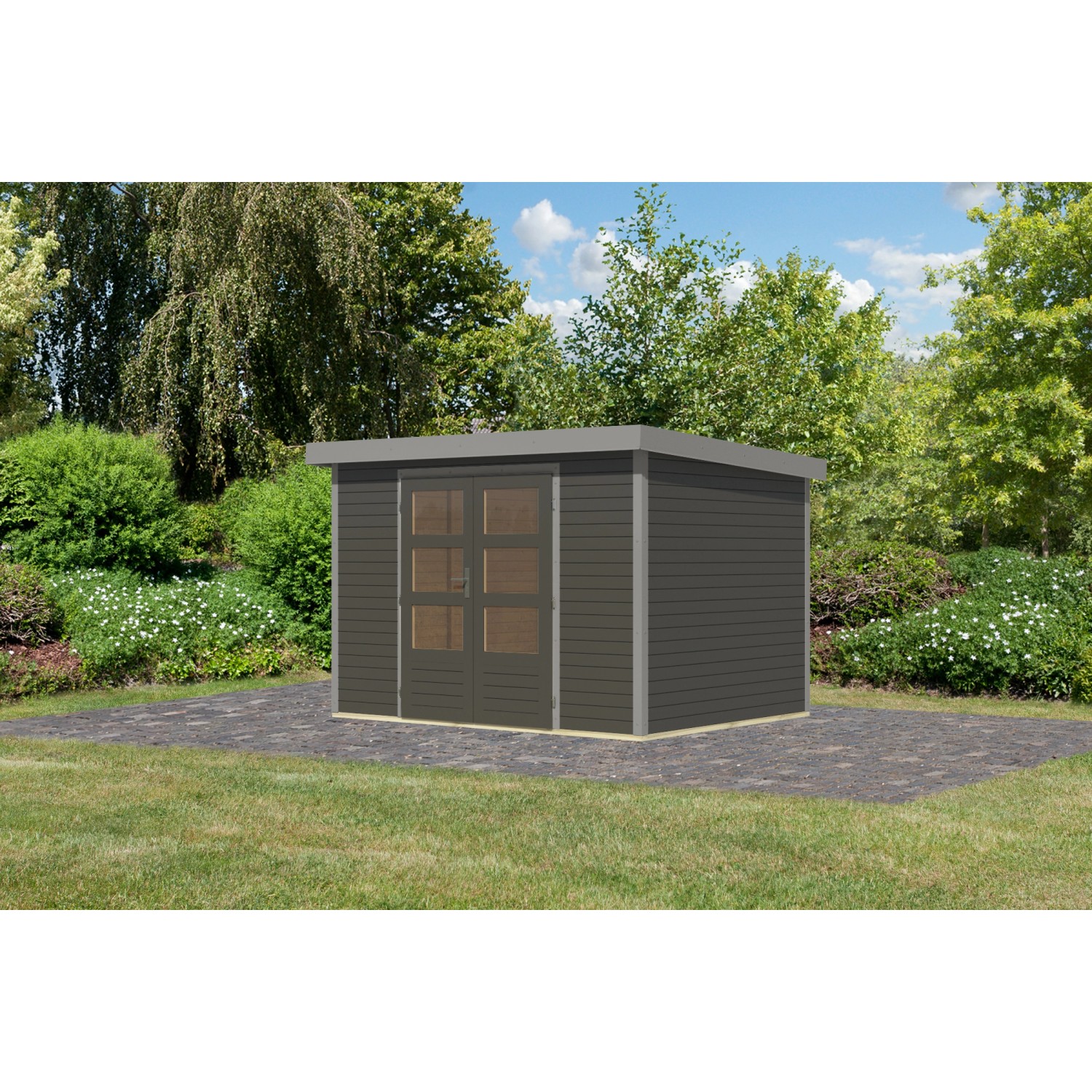 Karibu Gartenhaus Diego 4 B Terragrau/Graualuminium 209 x 298 x 213 cm günstig online kaufen