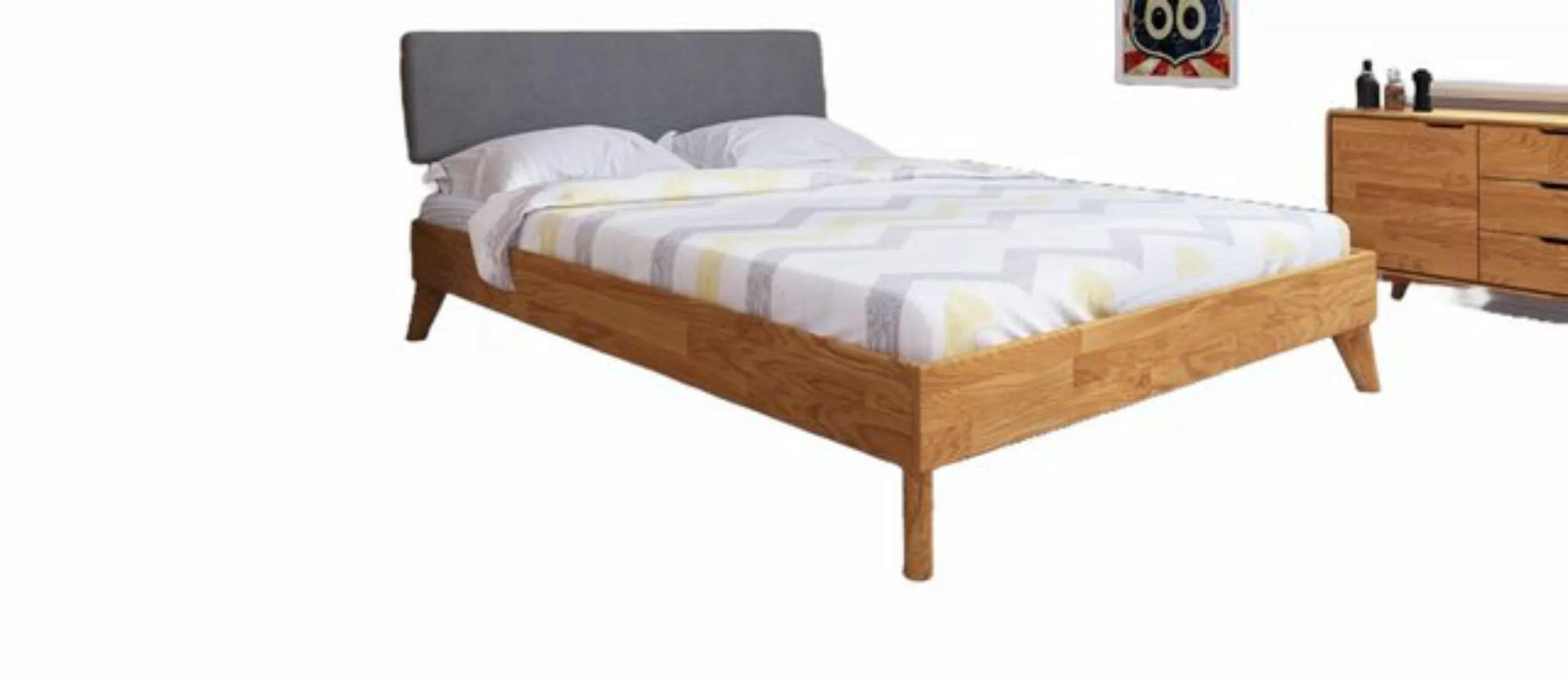 Natur24 Einzelbett Bett Gerg 4 Sonderlänge 140x210 Wildeiche Polsterkopftei günstig online kaufen