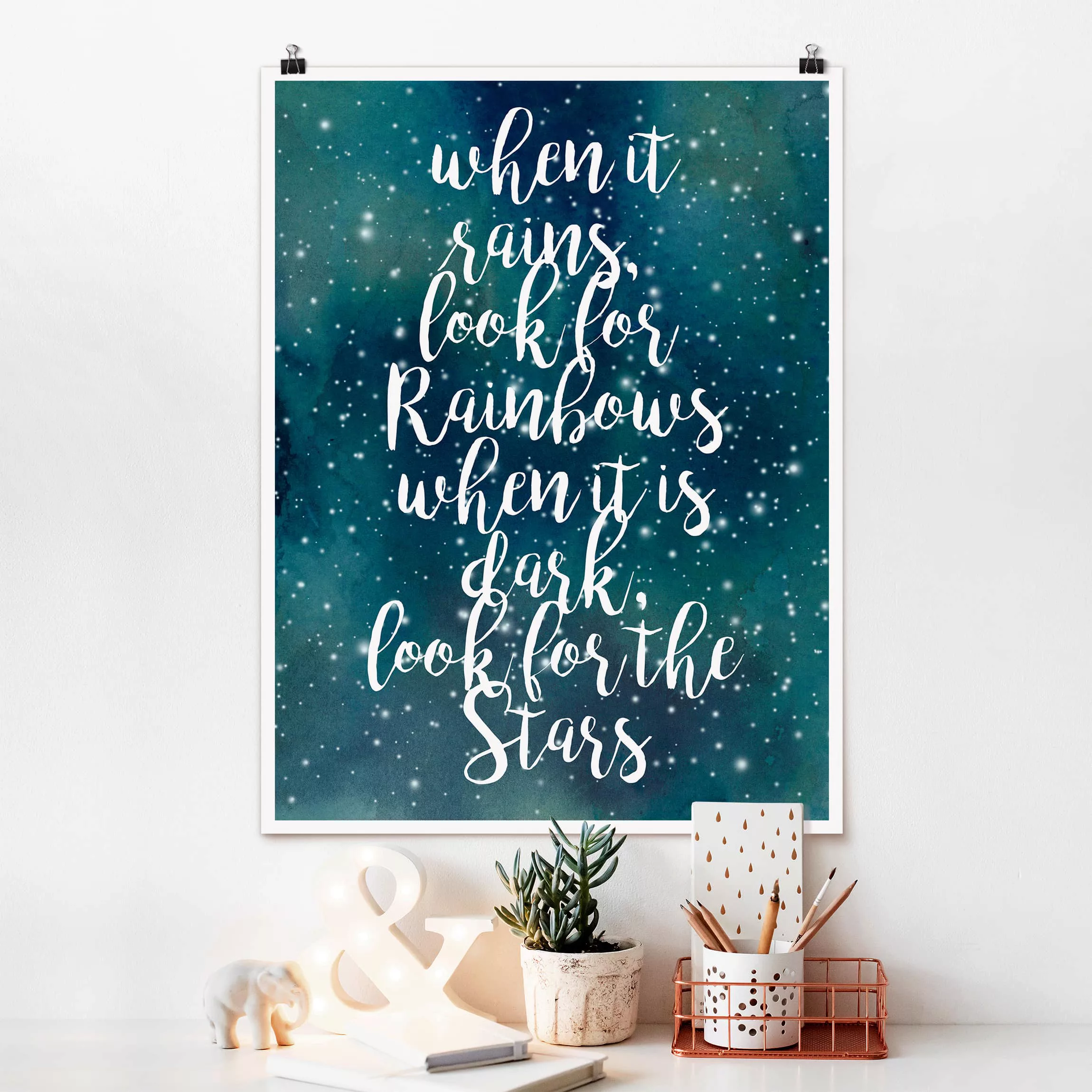 Poster Spruch - Hochformat Sternenhimmel Regenbogen günstig online kaufen