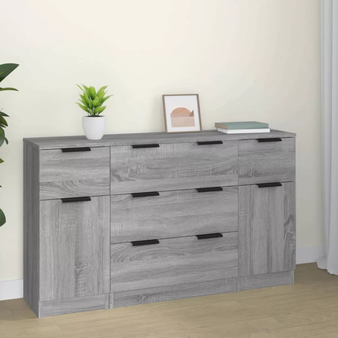 Vidaxl 3-tlg. Sideboard-set Grau Sonoma Holzwerkstoff günstig online kaufen