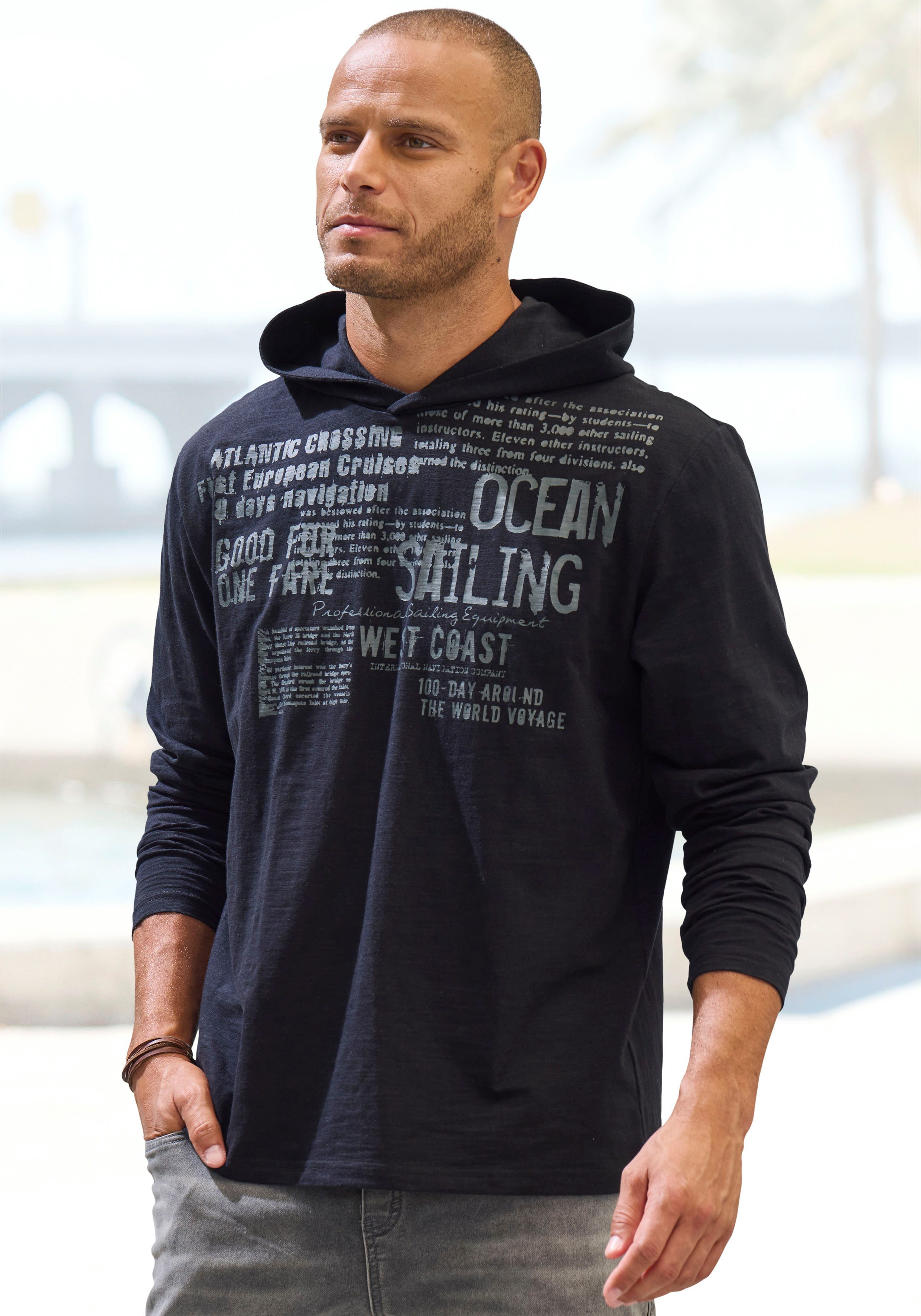 John Devin Kapuzenshirt, Langarmshirt bedruckt mit Kapuze aus strukturierte günstig online kaufen