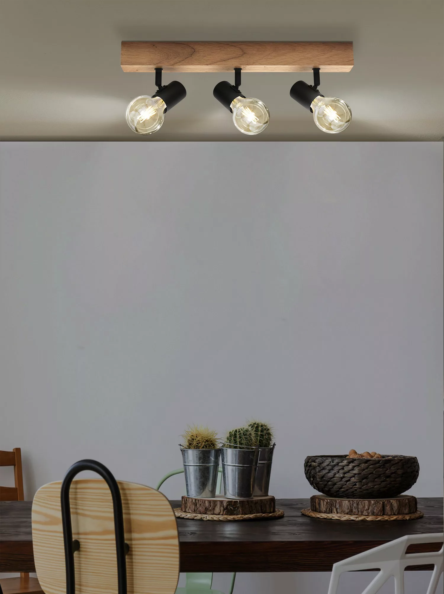 Deckenlampe Townshend 3 aus Holz 3-flammig schwarz günstig online kaufen