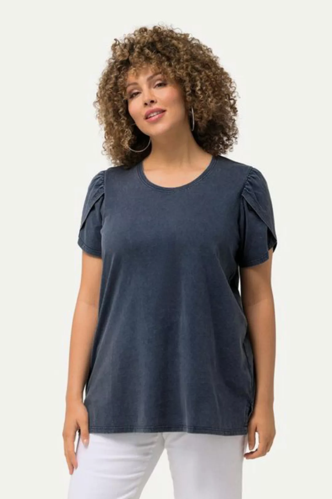 Ulla Popken Rundhalsshirt T-Shirt cold dyed A-Linie Rundhals Halbarm günstig online kaufen