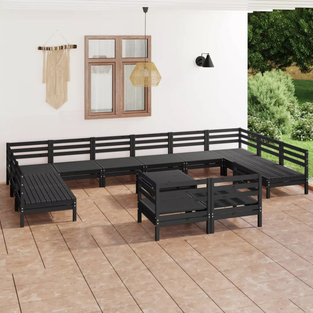 13-tlg. Garten-lounge-set Schwarz Massivholz Kiefer günstig online kaufen