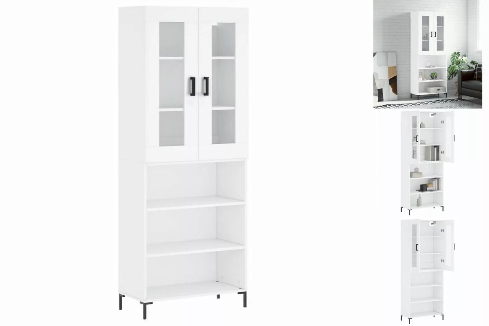 vidaXL Vitrine Highboard Weiß 69,5x34x180 cm Spanplatte Glas Vitrine günstig online kaufen