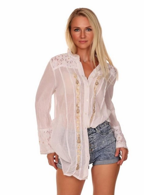 Charis Moda Longbluse Bluse Folklore Langarm Stickerei Spitze Kunstperlen günstig online kaufen