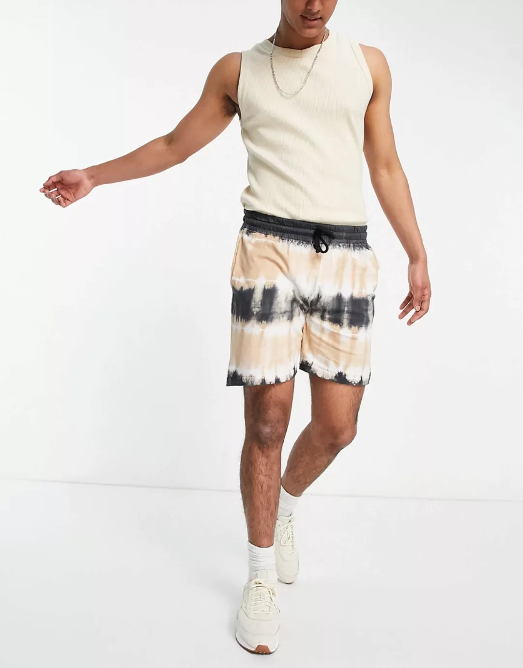 Another Influence – Jersey-Shorts in Stein mit Batikmuster, Kombiteil-Neutr günstig online kaufen