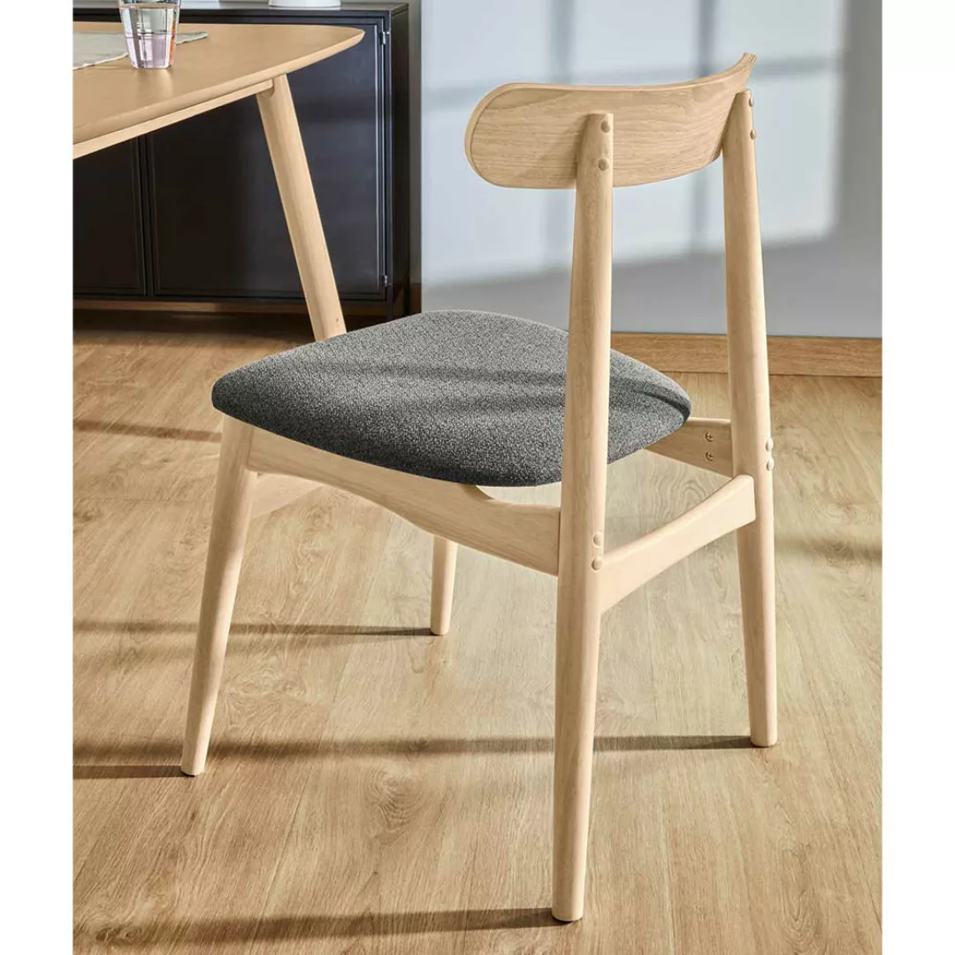 Küchenstuhl Set in Dunkelgrau Webstoff Rückenlehne aus Holz (2er Set) günstig online kaufen
