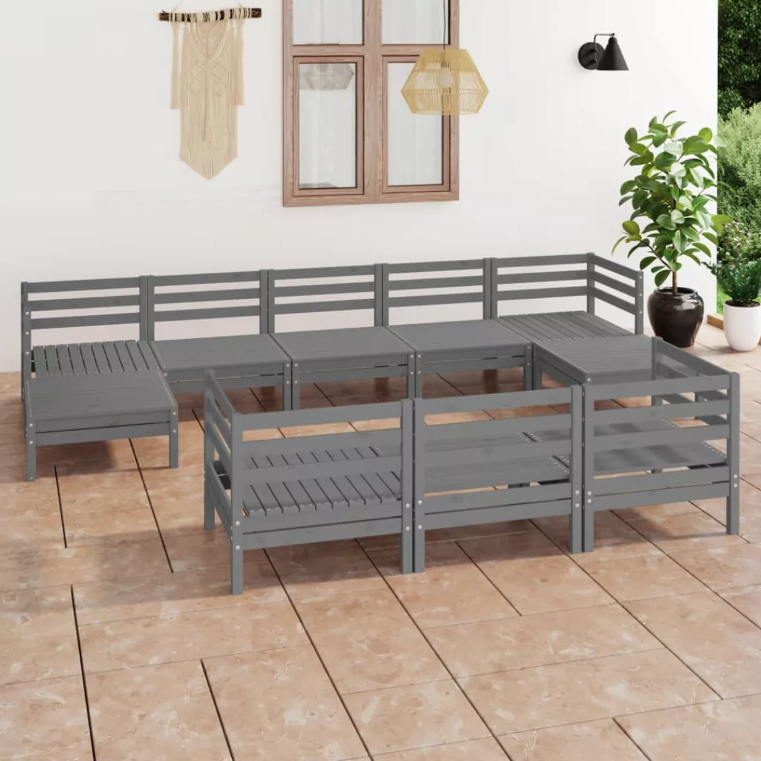 10-tlg. Garten-lounge-set Grau Massivholz Kiefer günstig online kaufen