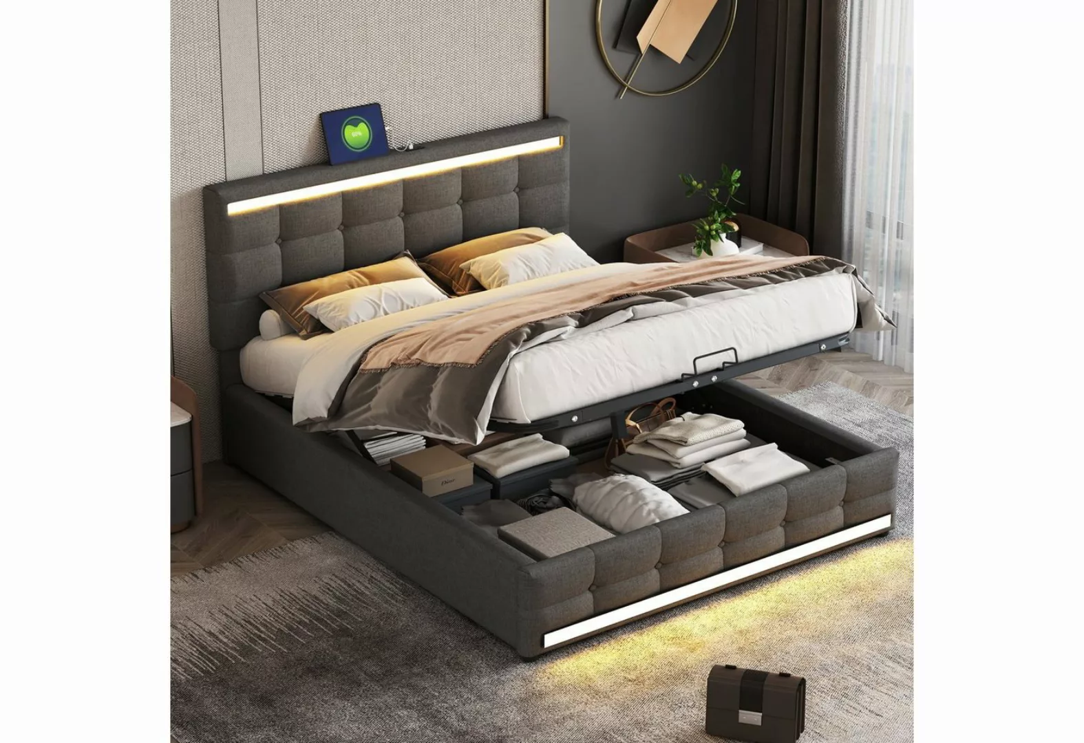 REDOM Polsterbett Doppelbett Stauraumbett (140 * 200 ohne Matratze), großer günstig online kaufen