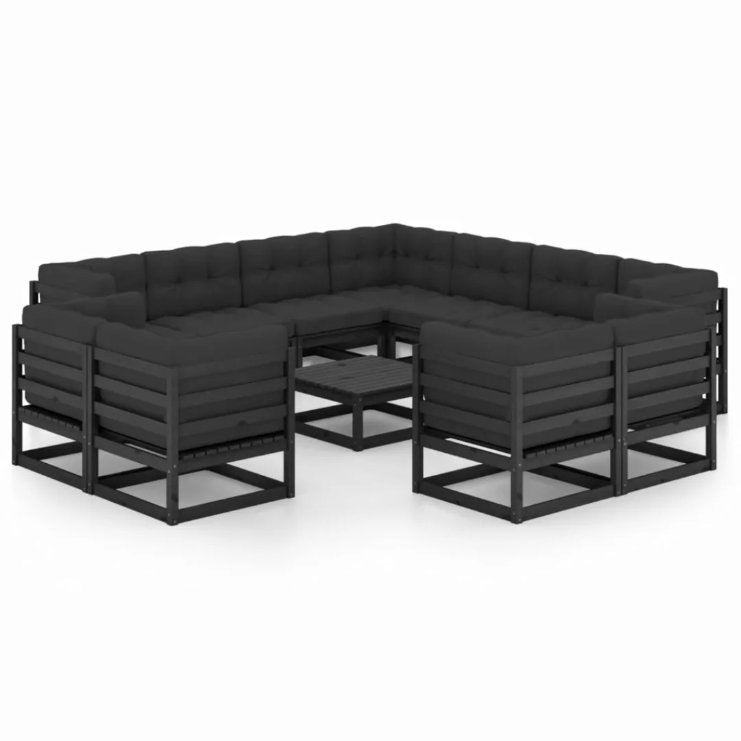 12-tlg. Garten-lounge-set Mit Kissen Schwarz Massivholz Kiefer günstig online kaufen