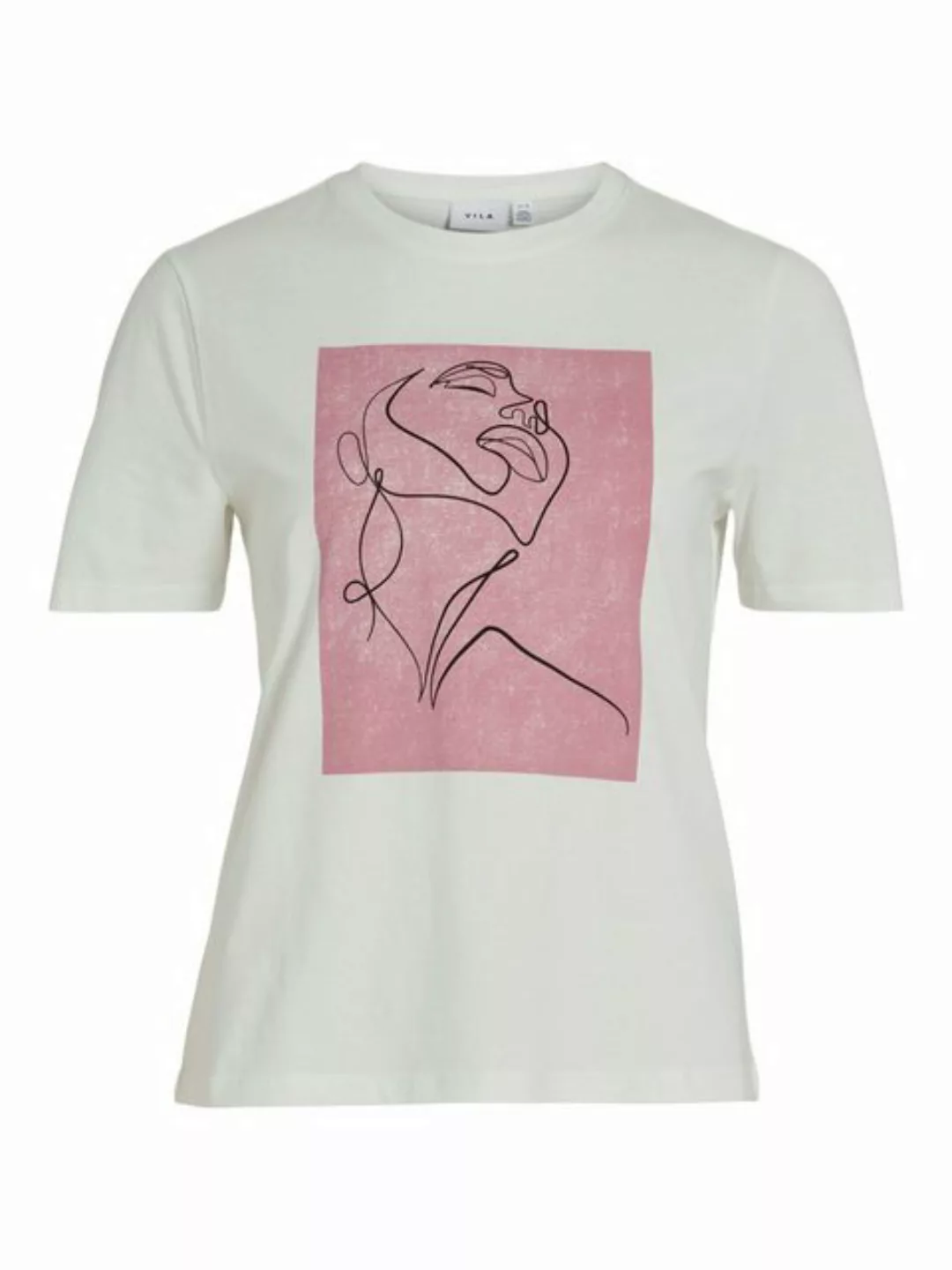 Vila T-Shirt T-Shirt Kurzarm Rundhals Regular Fit Print Design 7632 in Weiß günstig online kaufen