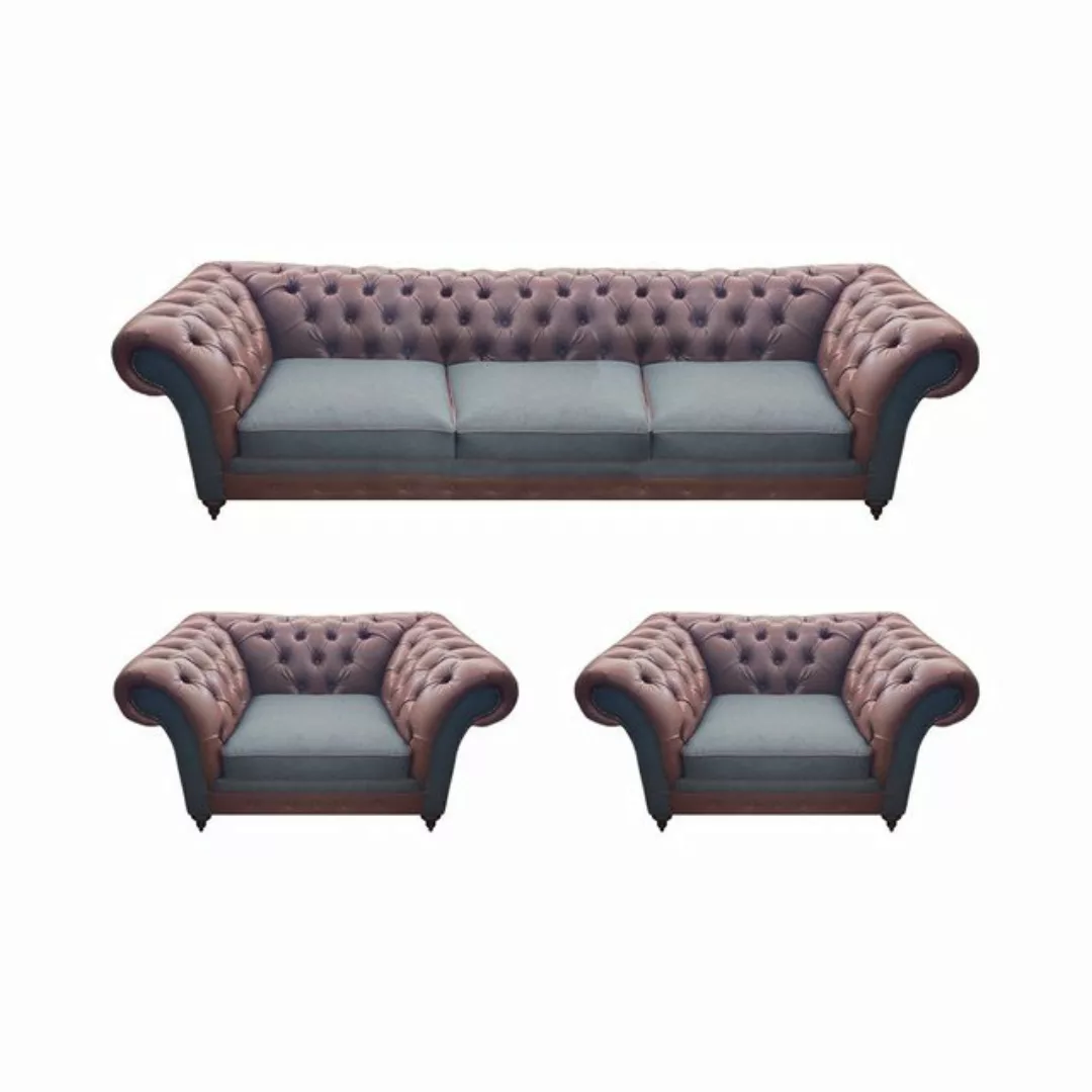 JVmoebel Chesterfield-Sofa Sofagarnitur 3tlg Sitzer Modern Komplett Set Pol günstig online kaufen