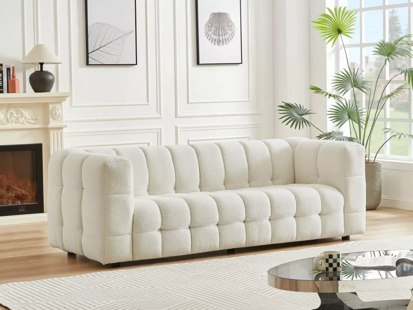 Sofa 3-Sitzer - Bouclé-Stoff - Elfenbeinfarben - LERICI von PASCAL MORABITO günstig online kaufen