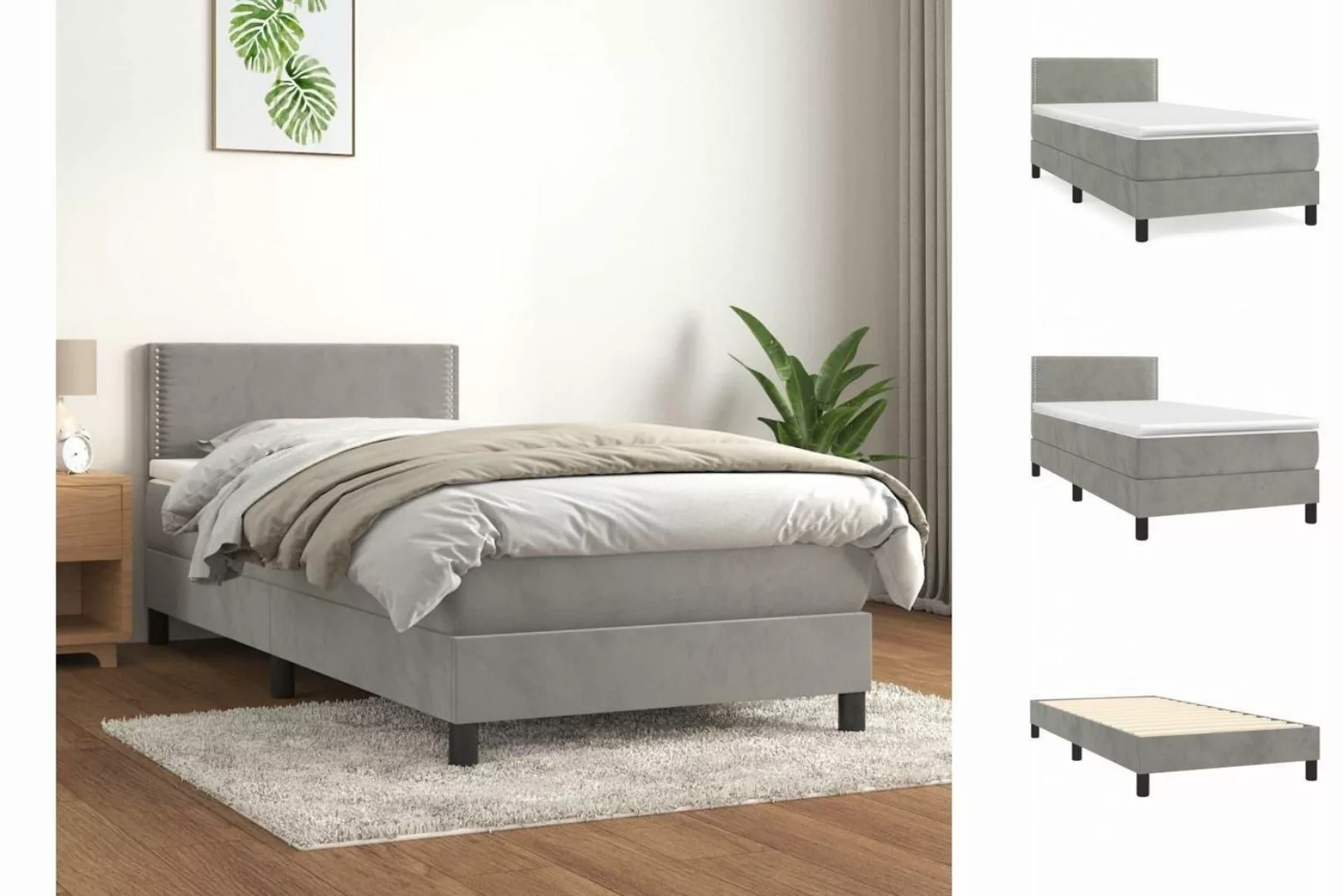 vidaXL Bettgestell Boxspringbett mit Matratze Hellgrau 90x200 cm Samt Bett günstig online kaufen