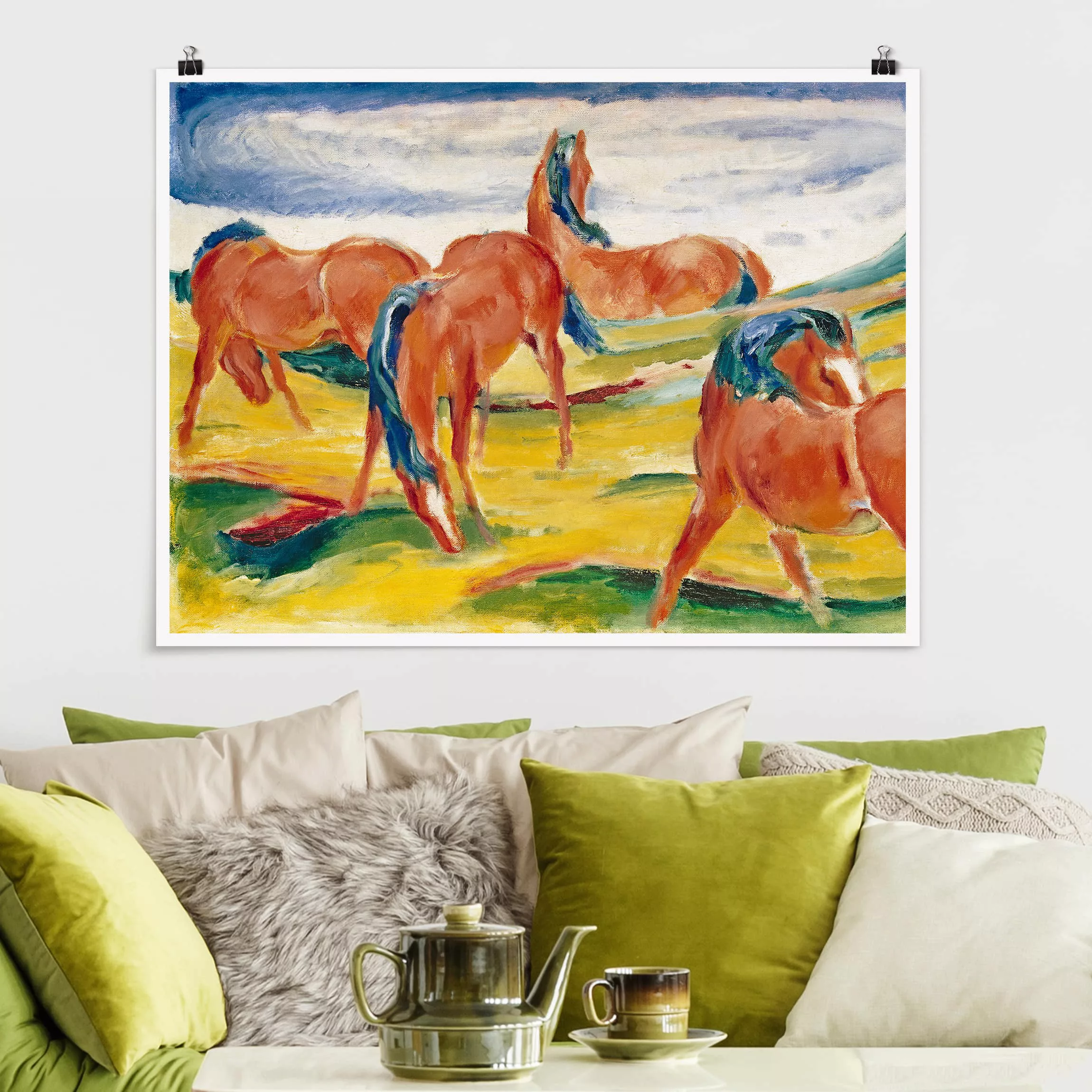 Poster Kunstdruck - Querformat Franz Marc - Weidende Pferde günstig online kaufen