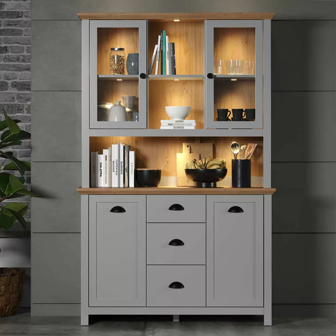 Büffetschrank Landhaus in Lichtgrau 187 cm hoch - 119 cm breit günstig online kaufen