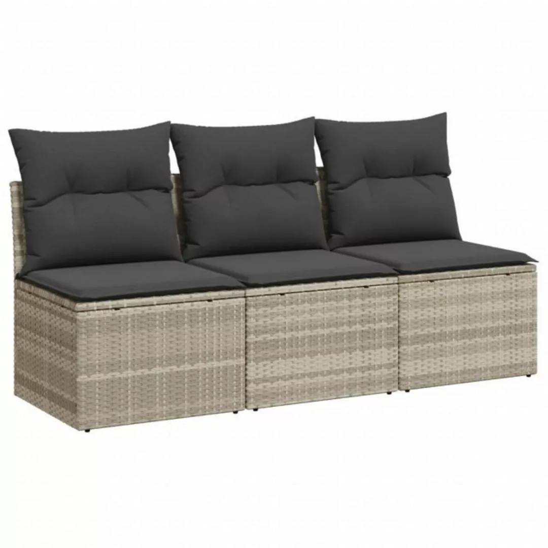 vidaXL Loungesofa Gartensofa mit Kissen 3-Sitzer Hellgrau Poly Rattan, 1 Te günstig online kaufen