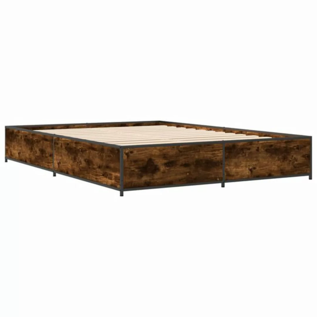 vidaXL Bett Bettgestell Räuchereiche 140x200 cm Holzwerkstoff und Metall günstig online kaufen