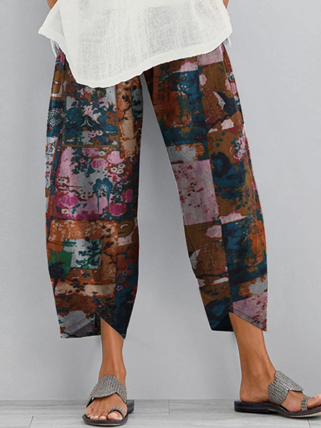 Blumendruck Elastic Waist Casual Pant für Damen mit Tasche günstig online kaufen