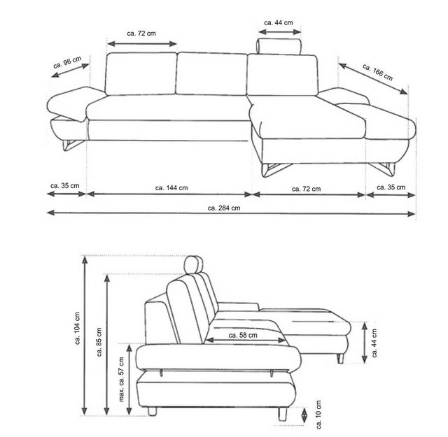 Design-Wohngalerie Sofa Ecksofa Halsta - Velourstoff Anthrazit, Recamiere r günstig online kaufen