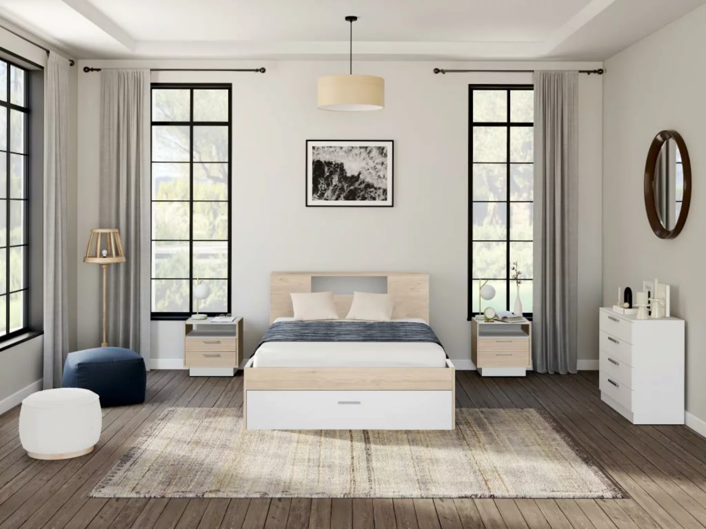 Bett mit Kopfteil, Stauraum & Schubladen + Nachttische - 140 x 190 cm - Hol günstig online kaufen