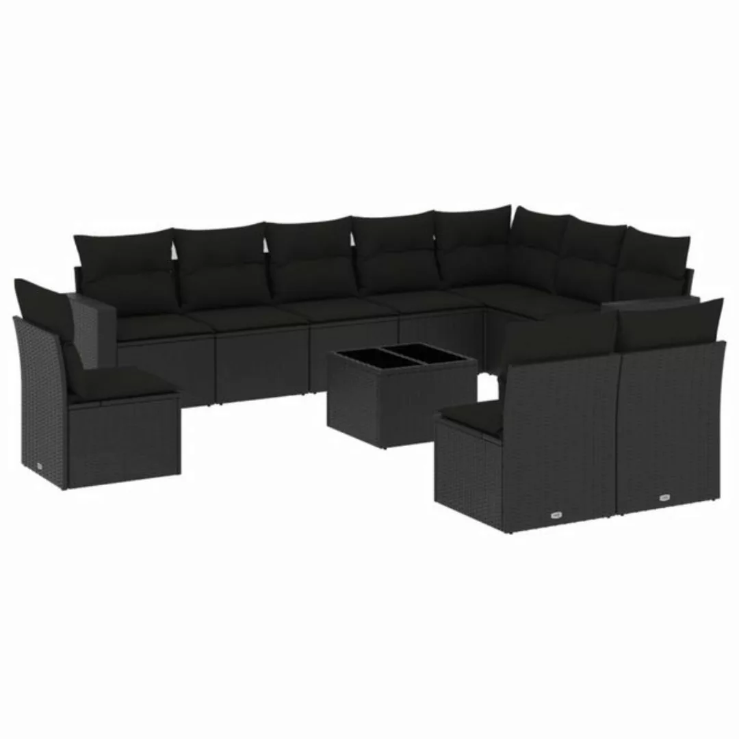 vidaXL Sofaelement 11-tlg. Garten-Sofagarnitur mit Kissen Schwarz Poly Ratt günstig online kaufen