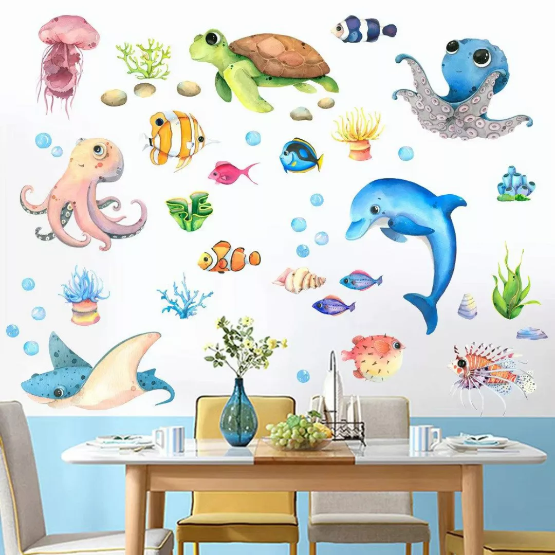 Montegoni Wandtattoo Wandtattoo Unterwasserwelt Oktopus Meeresschildkröte günstig online kaufen
