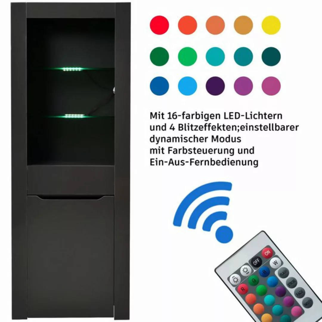 Sweiko Vitrine Hochschrank mit Glastüren und Schubladen, Ablage mit LED-Lic günstig online kaufen
