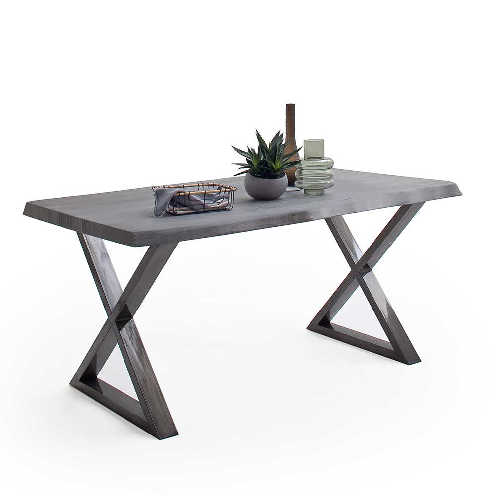 Esstisch Holztisch mit X Gestell und natürlicher Baumkante günstig online kaufen