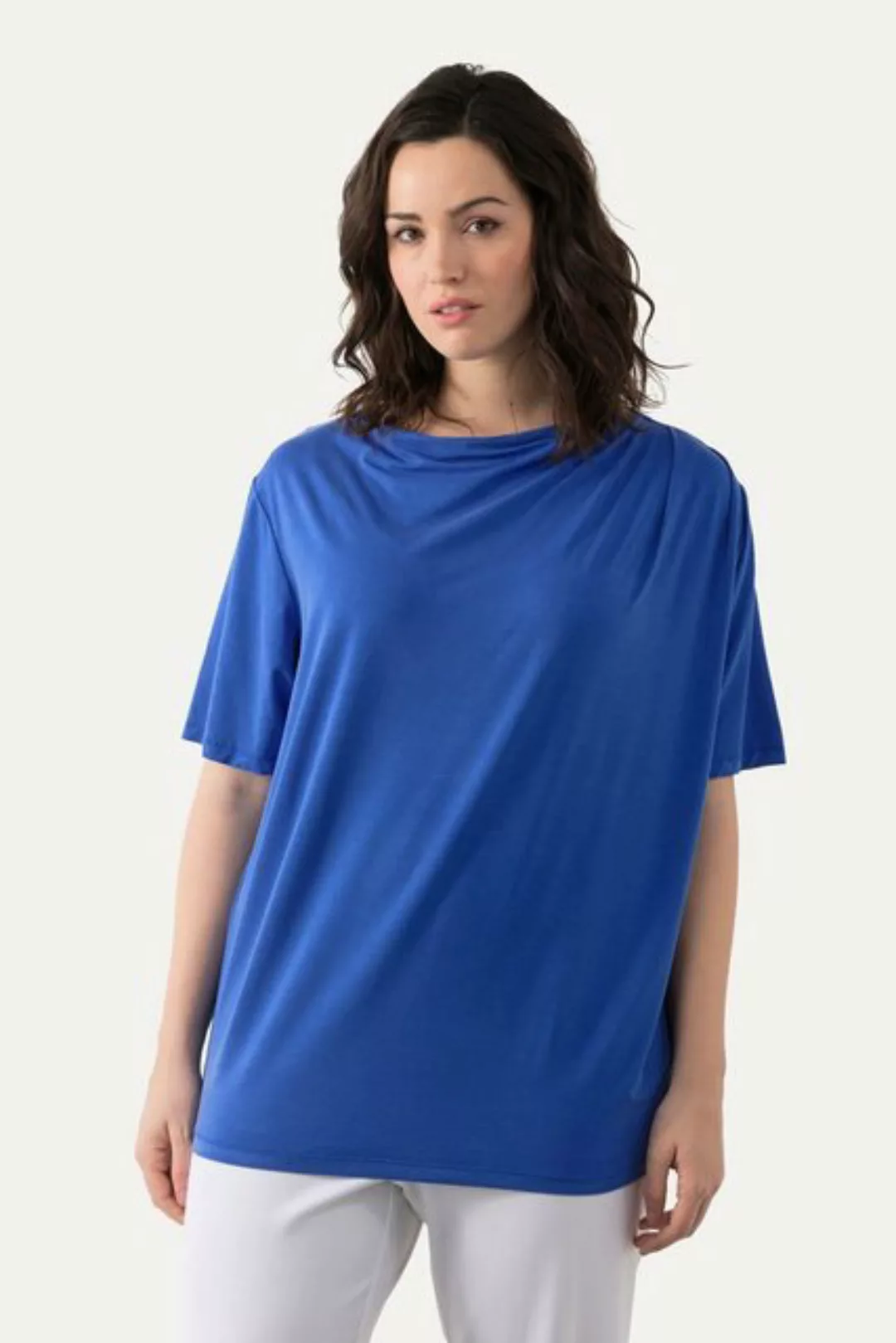 Ulla Popken Rundhalsshirt T-Shirt Lyocell Wasserfall-Ausschnitt Halbarm günstig online kaufen