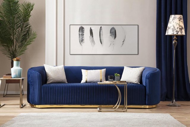 Xlmoebel Sofa Luxuriöses Dreisitzer-Sofa aus Edelstahl in Blau für das Wohn günstig online kaufen