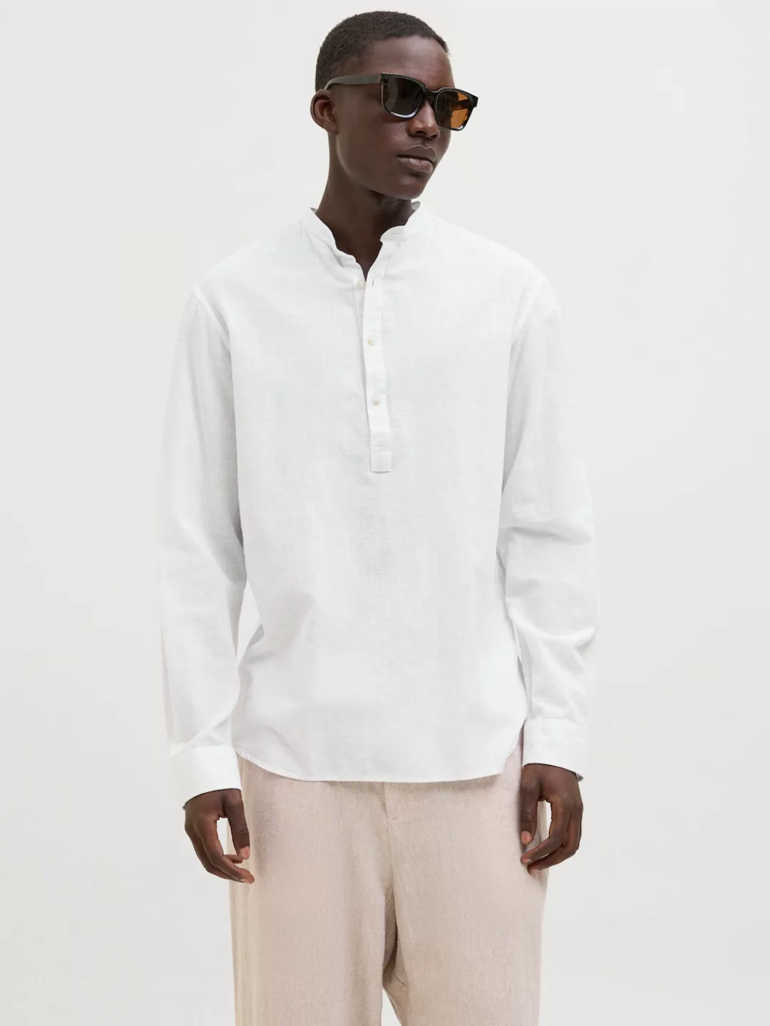 Jack & Jones Langarmhemd "JJESUMMER HALF PLACKET SHIRT LS SN", mit Bandkrag günstig online kaufen