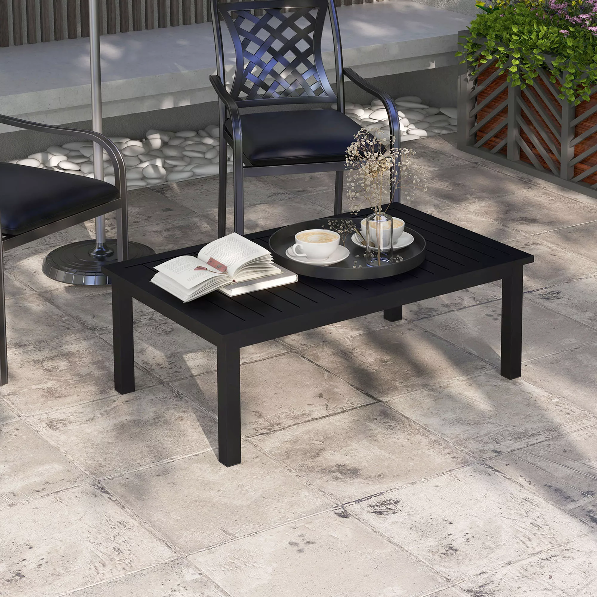 Outsunny Tischplatte mit lamellenförmigen Garten Beistelltisch Aluminium Ou günstig online kaufen