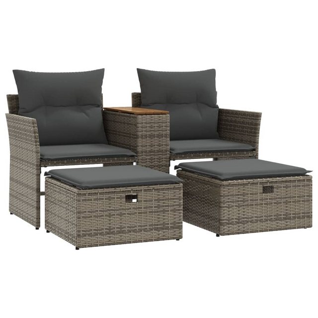 vidaXL Loungesofa Gartensofa 2-Sitzer mit Hockern Grau Poly Rattan, 1 Teile günstig online kaufen