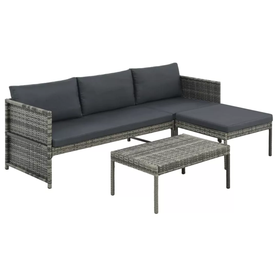 3-tlg. Garten-lounge-set Mit Auflagen Poly Rattan Grau günstig online kaufen