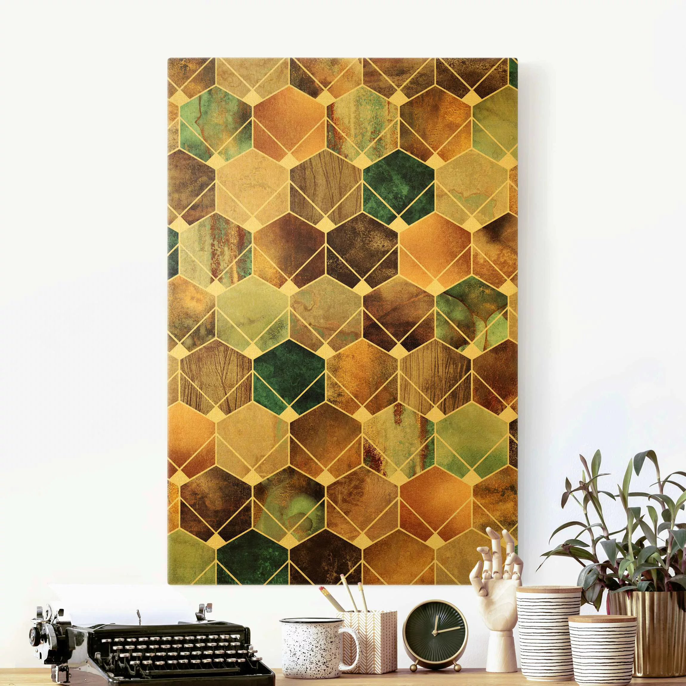 Leinwandbild Gold Goldene Geometrie - Türkises Art Deco günstig online kaufen