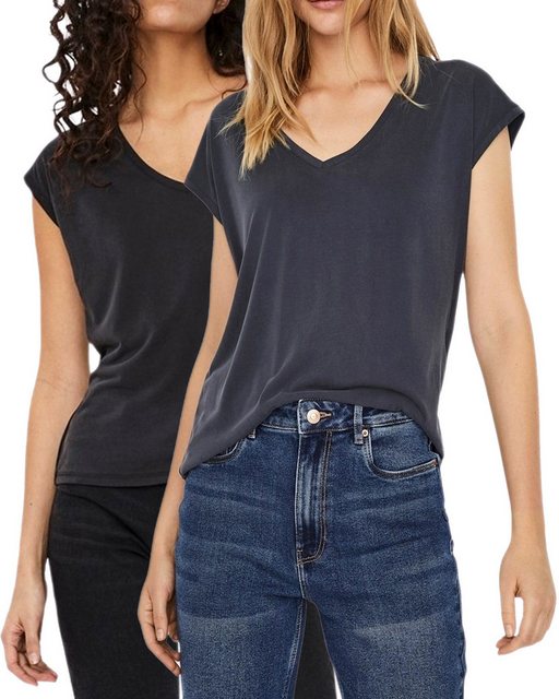 Vero Moda T-Shirt (2er-Pack) Basic Shirt mit V-Ausschnitt im Doppelpack günstig online kaufen