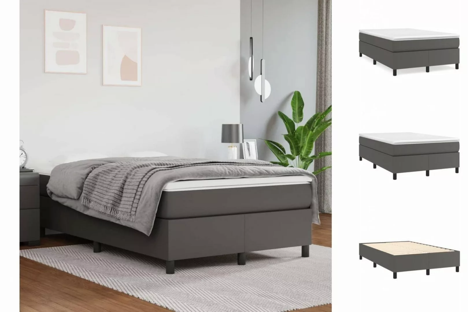 vidaXL Bettgestell Boxspringbett mit Matratze Grau 120x200 cm Kunstleder Be günstig online kaufen