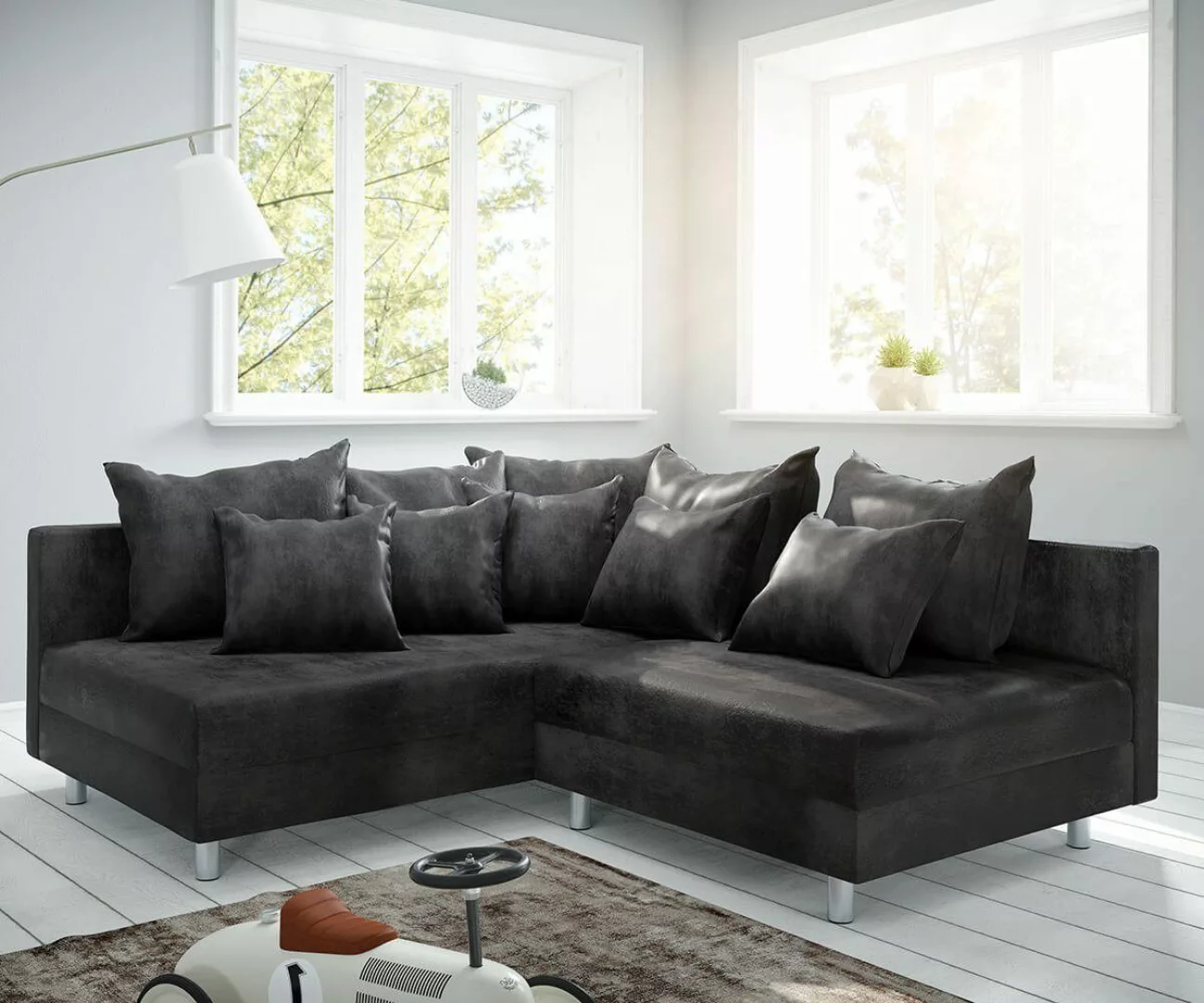 DELIFE Ecksofa Clovis, Anthrazit Antik Optik günstig online kaufen