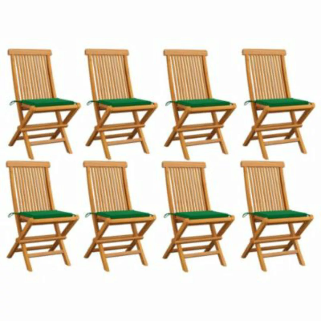 Gartenstühle Mit Grünen Kissen 8 Stk. Massivholz Teak günstig online kaufen