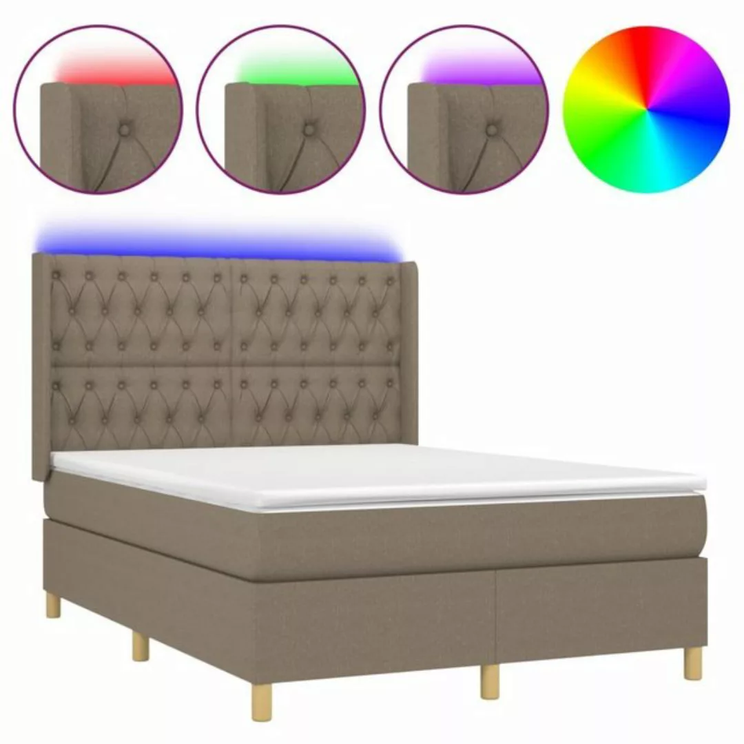 vidaXL Boxspringbett Boxspringbett mit Matratze LED Taupe 140x200 cm Stoff günstig online kaufen